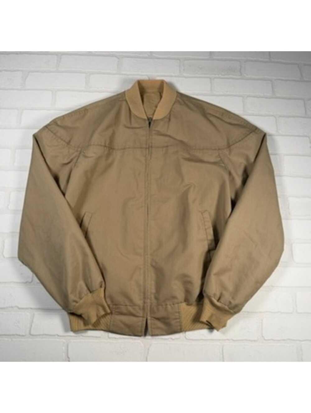 Vintage 70s Unbranded Tan Light Full Zip Bomber Jacket Size XL